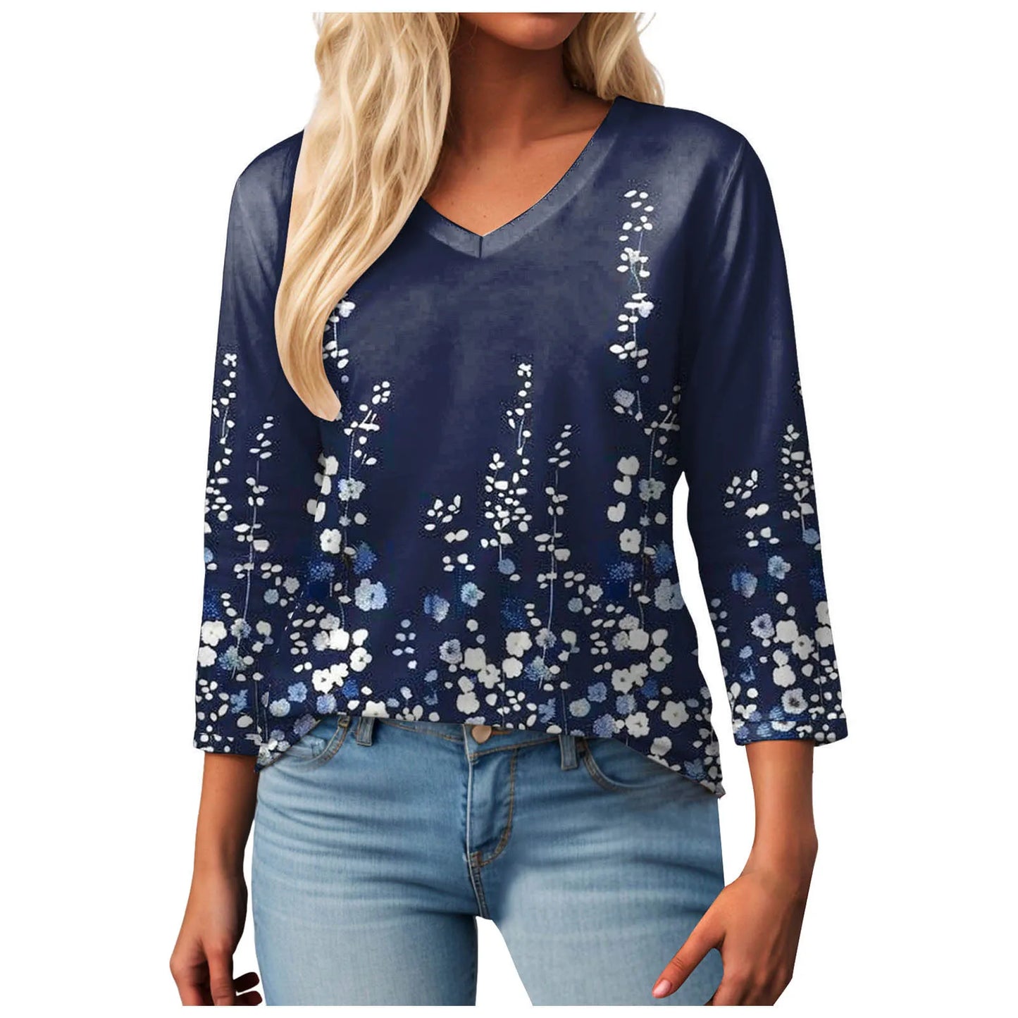 Casual V-Neck Floral Tee