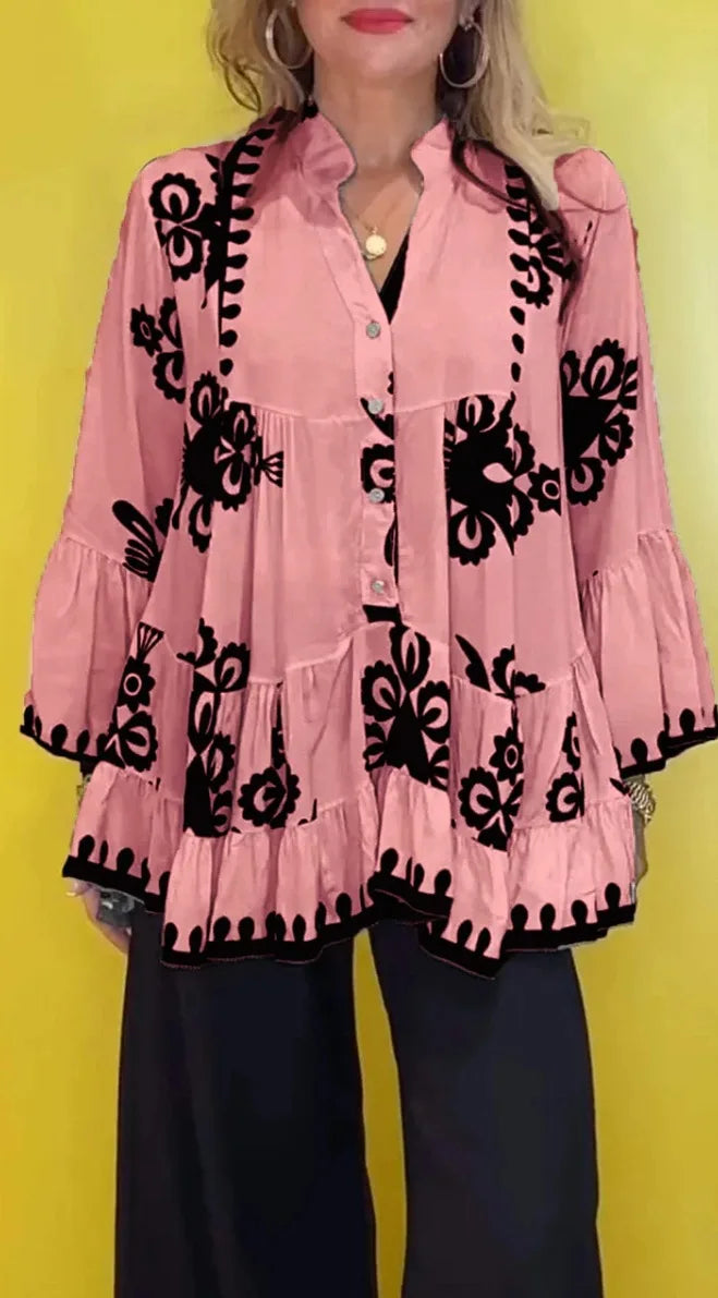 Elegant Print Long Sleeve Blouse