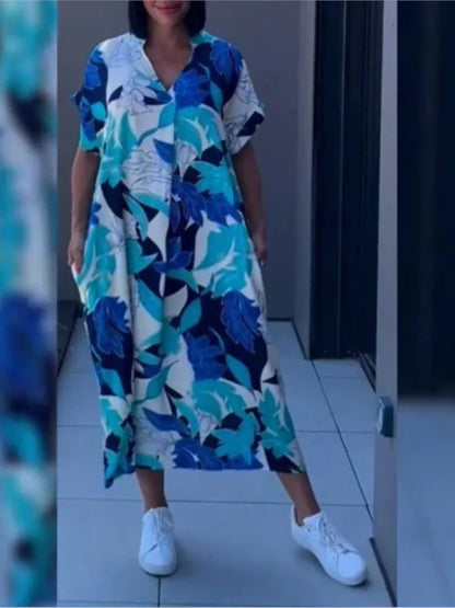 Elegant Floral Print V-Neck A-Line Dress