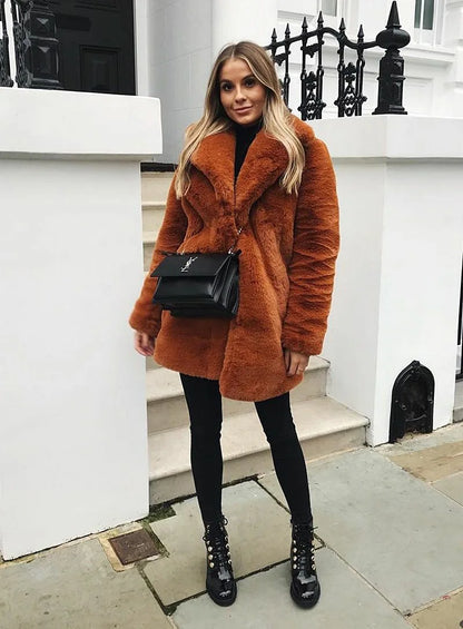 PlushLuxe Long Lapel Fur Coat