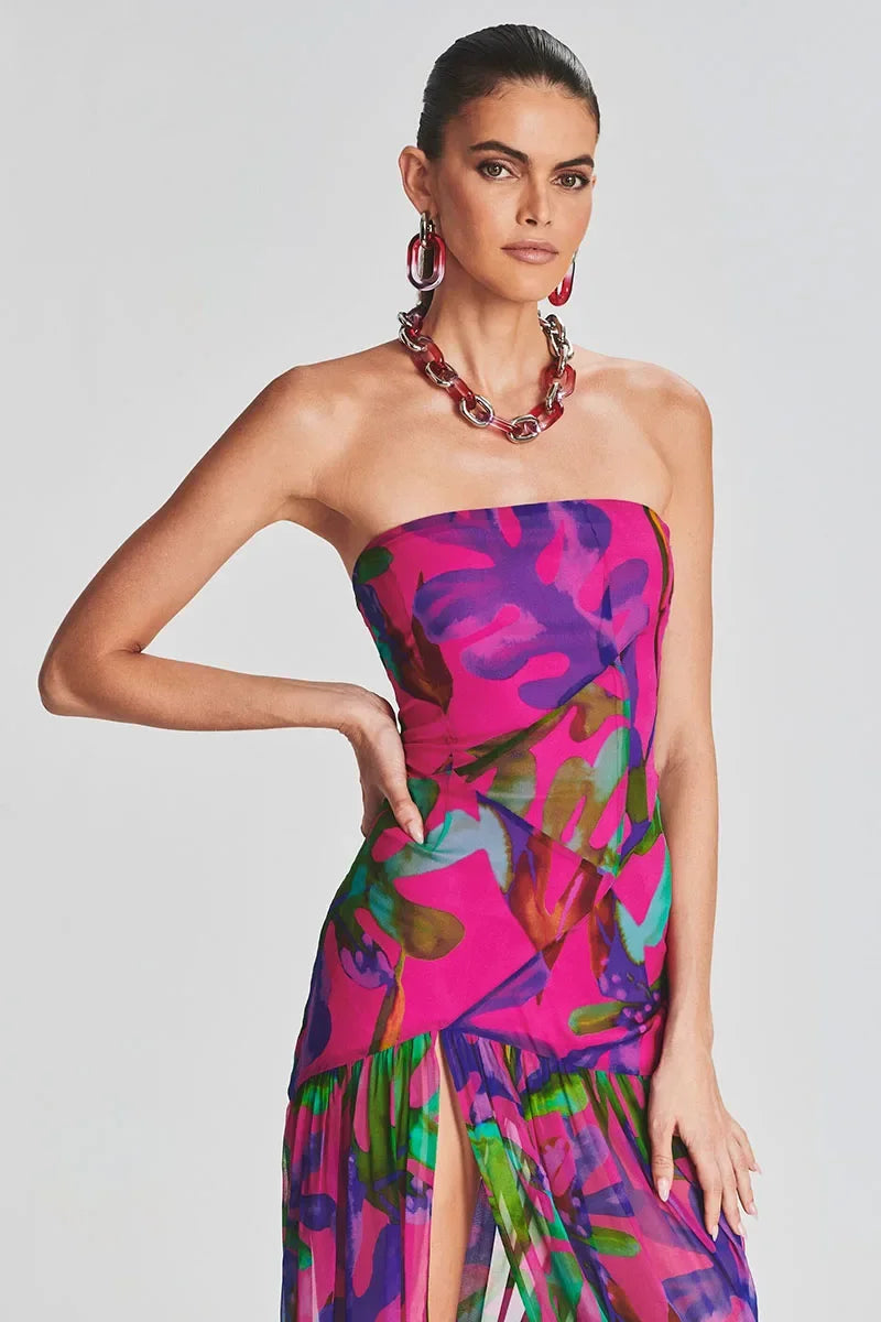 Romantic Glow Strapless Slit Dress