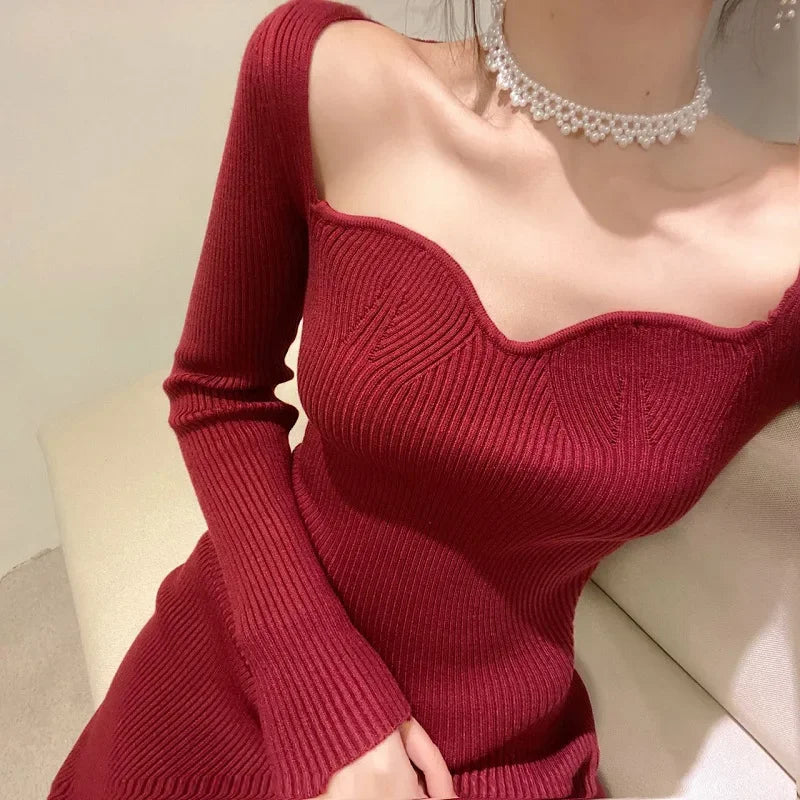 VitaKnit V-Neck Bodycon Sweater Dress