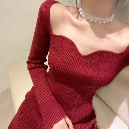 VitaKnit V-Neck Bodycon Sweater Dress