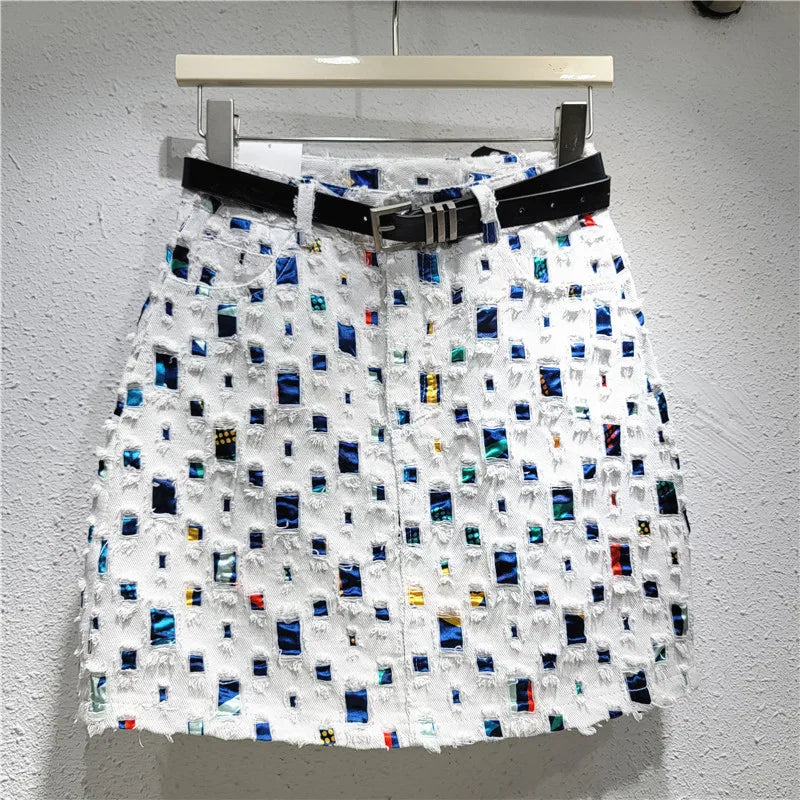 High Waist Denim A-Line Skirt