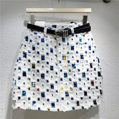 High Waist Denim A-Line Skirt