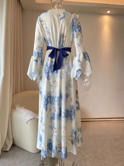 Blue Floral Boho Maxi Dress
