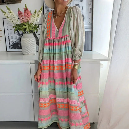 Breeze Bloom Striped Maxi Dress
