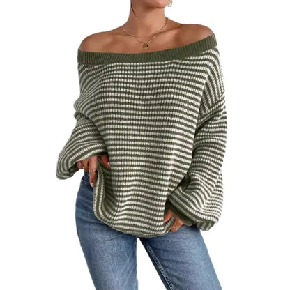 Stripe Lace Lantern Sleeve Knit Top