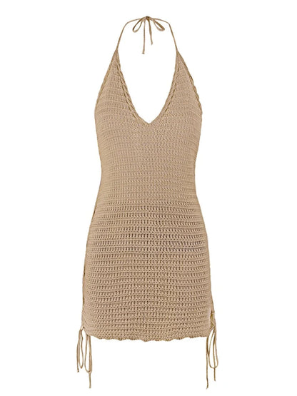 Knit Halter Cross-Strap Mini Dress