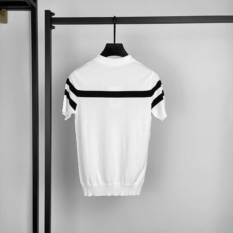 Ice Silk Striped Knit T-Shirt