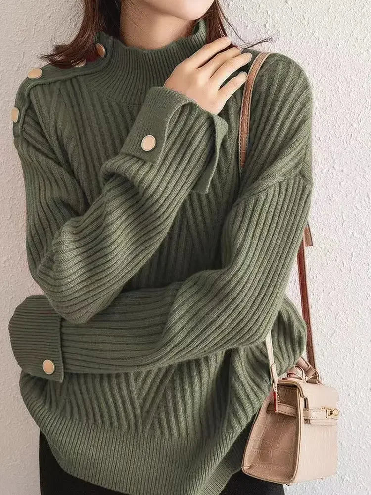 Stripe Aura Irregular Turtleneck Sweater