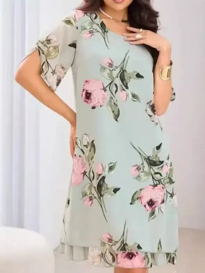Elegant Printed Chiffon Round Dress