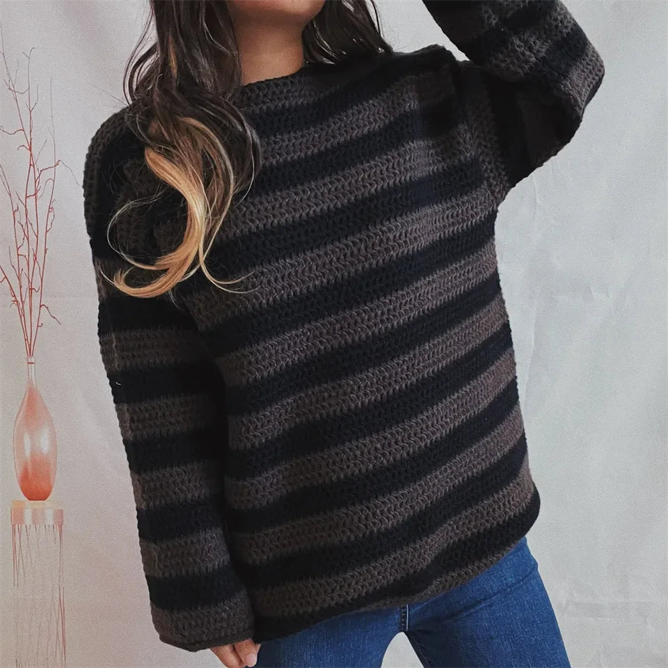 Autumn Stripes V-Neck Knit Pullover
