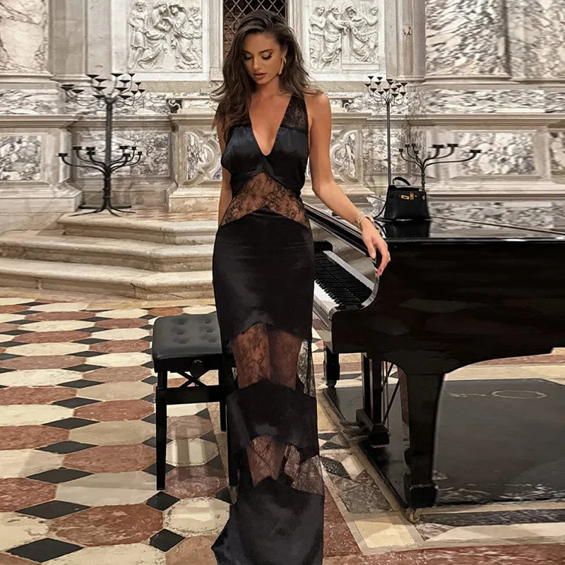 Sexy Lace Backless Maxi Dress