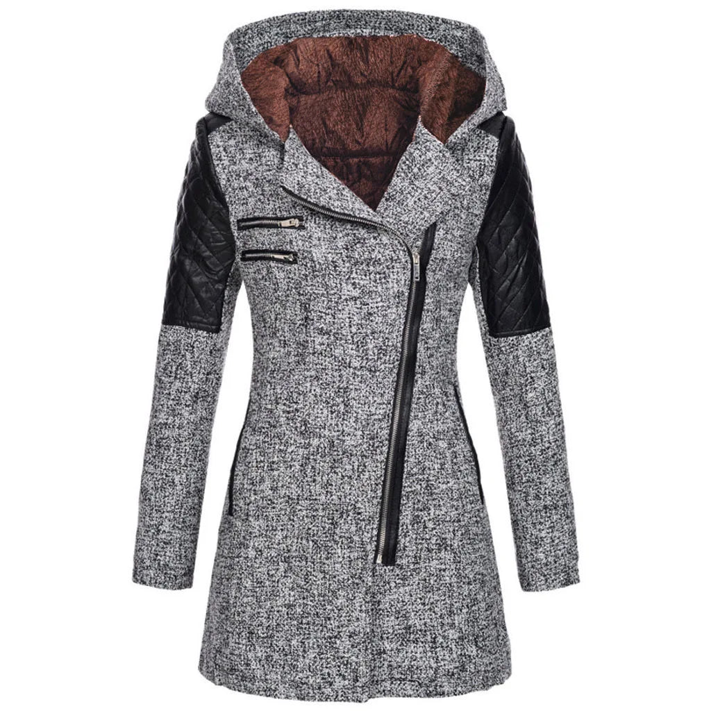 Women’s Mid-Length Hooded Loose Tweed Trench Coat