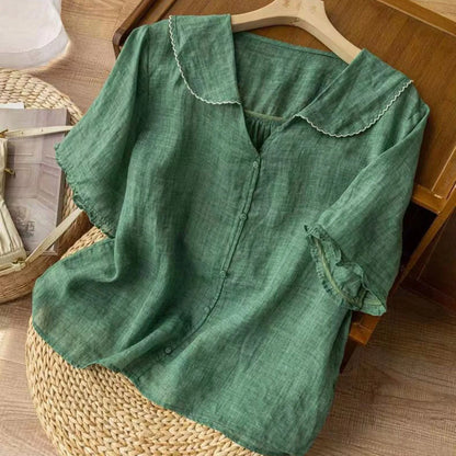 Classic Navy Collar Summer Blouse