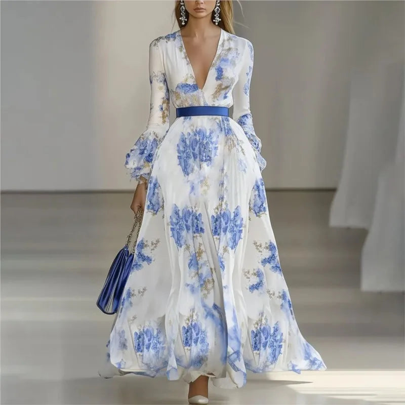 Blue Floral Boho Maxi Dress