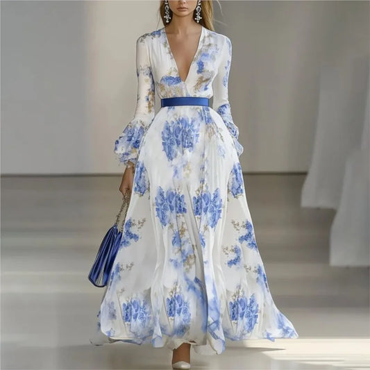 Blue Floral Boho Maxi Dress