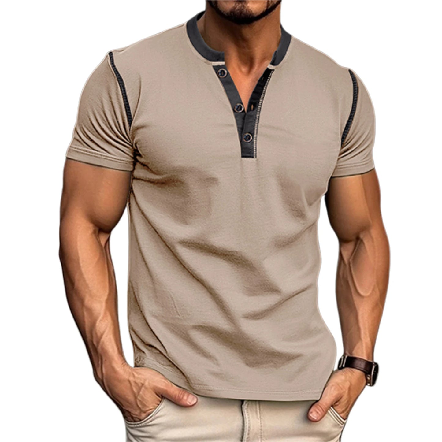Men's Color Block Henley Shirt