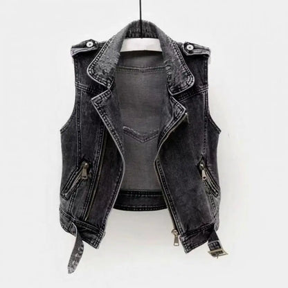 Studded Denim Punk Vest