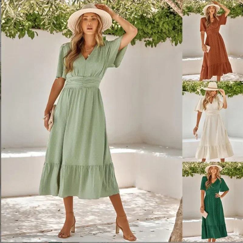 Elegant Lotus Sleeve Summer Dress