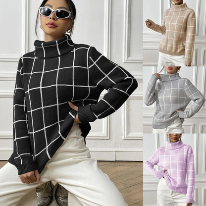 Plaid Muse Turtleneck Knit Sweater