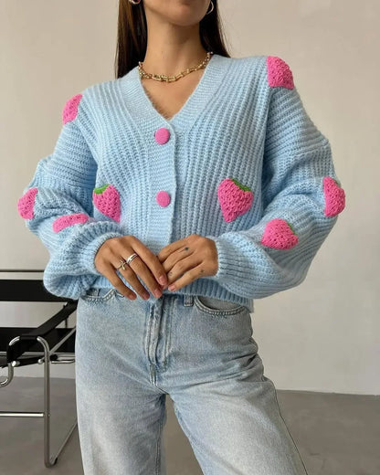 Strawberry Kiss V-Neck Cardigan