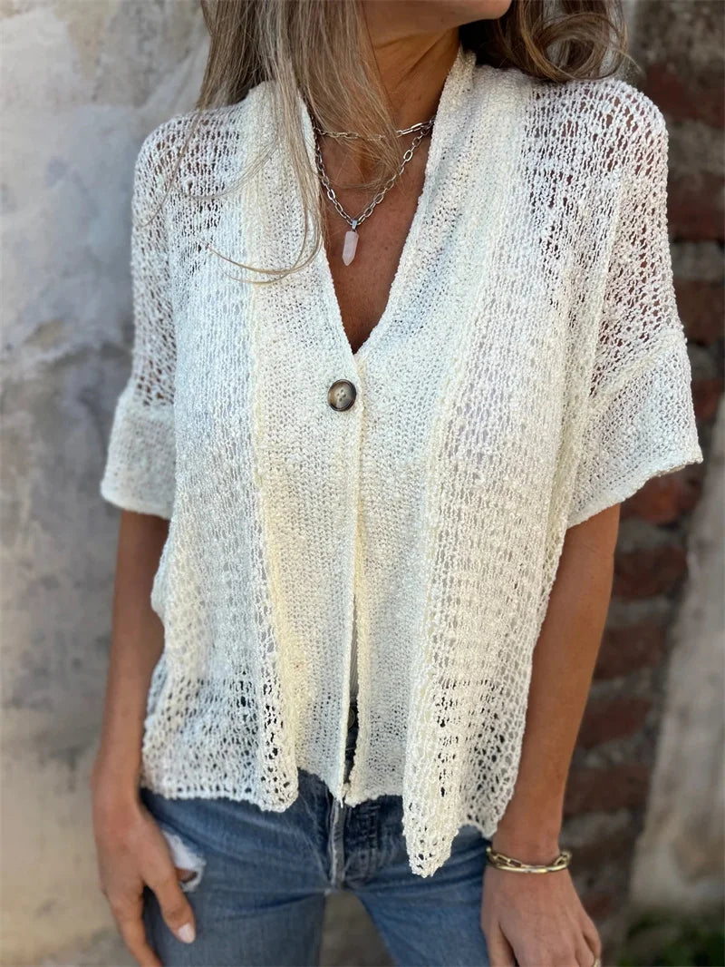 Hollow Out V-Neck Cardigan Top