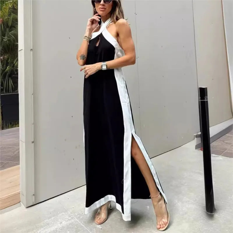 Vintage Breeze Backless Maxi Dress