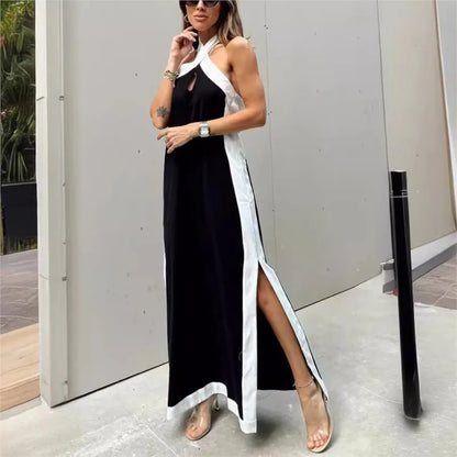Vintage Breeze Backless Maxi Dress