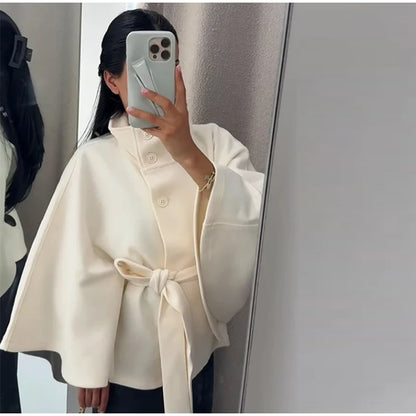 Snow Aura Belted Woolen Shawl