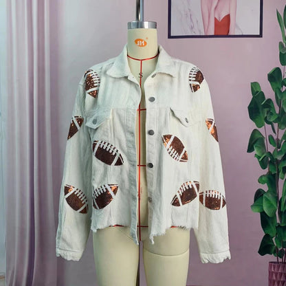 Glow Play Corduroy Sequin Varsity Jacket
