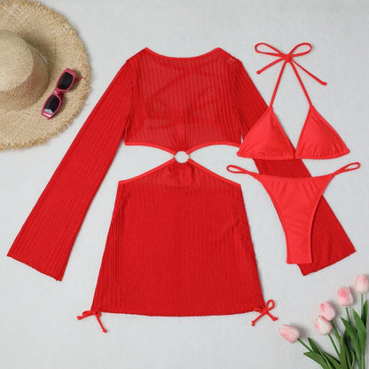 3-Piece Crochet Bikini & Cover-Up Set