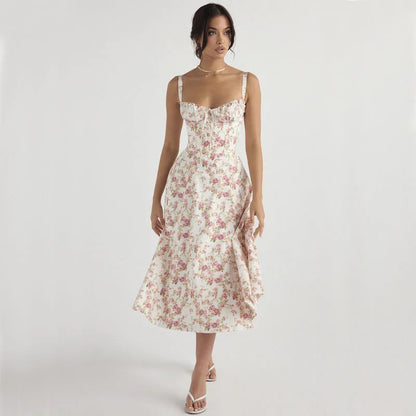 EleganceBloom Halter Floral Dress