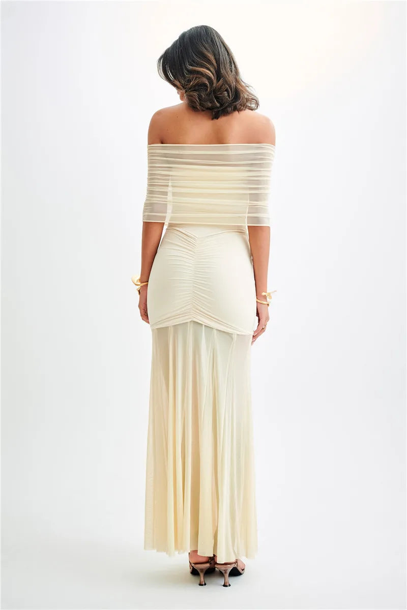 Midnight Allure Strapless Mesh Gown