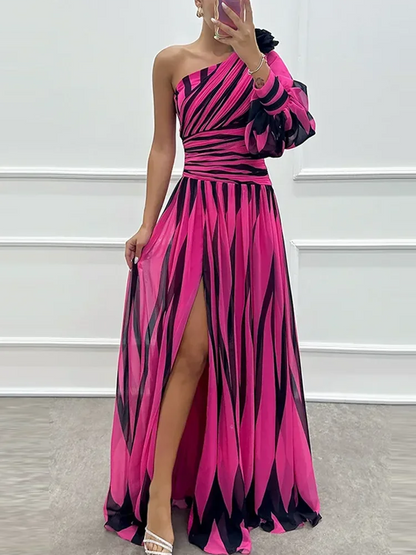 Striped Allure One-Shoulder Dress