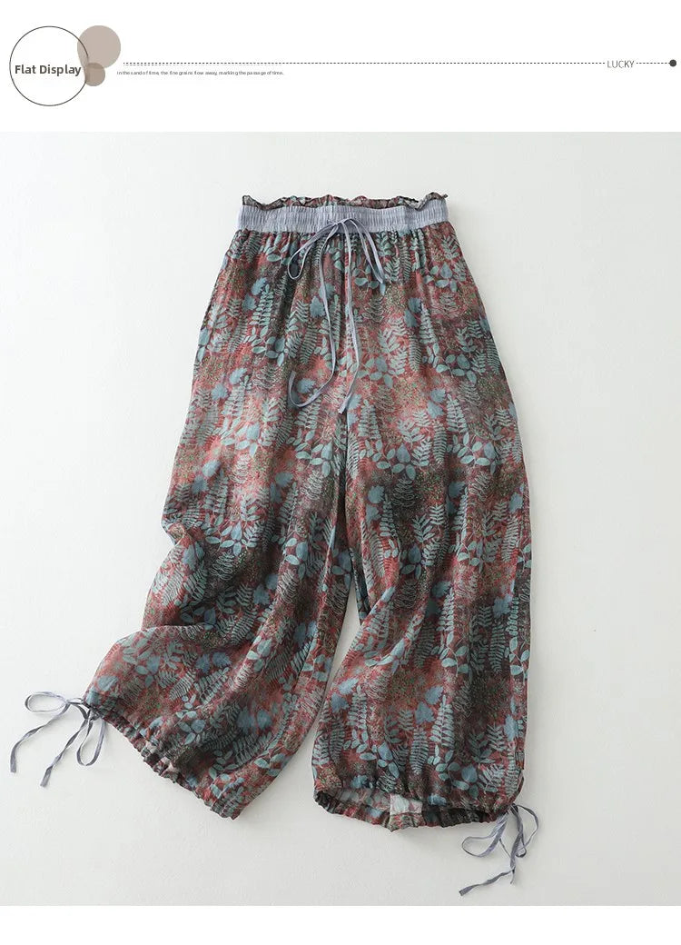 Cotton Linen Printed Slim Fit Pantss