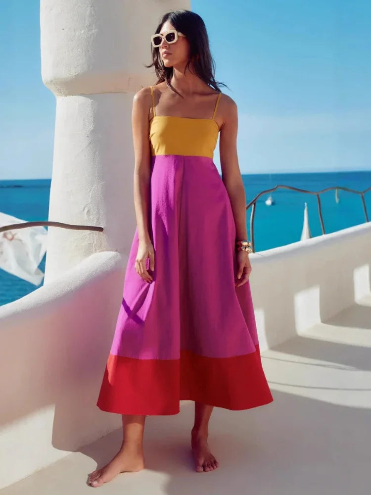 Seaside Glow Colorblock Suspender Dress