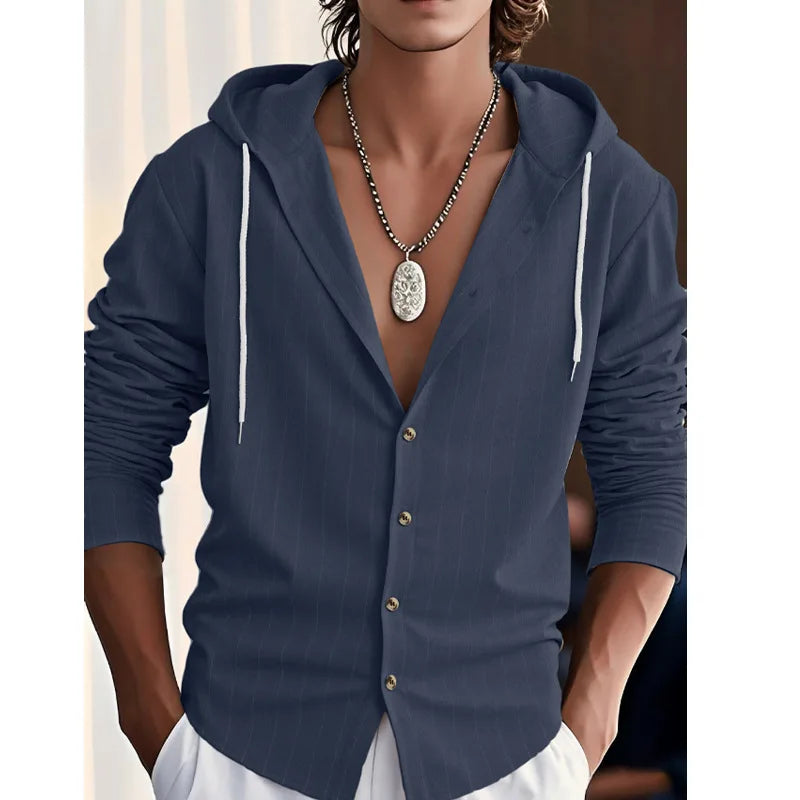 Striped Hooded Linen Shirt