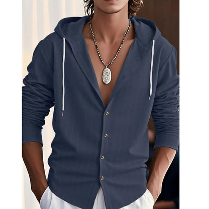 Striped Hooded Linen Shirt