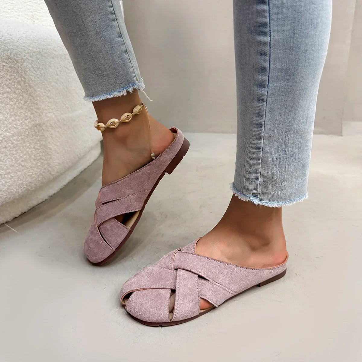 Retro Crossover Flat Mules for Women