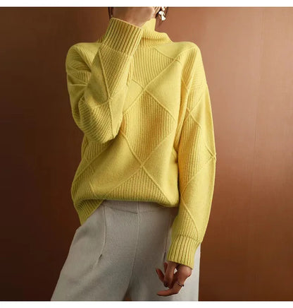 High Collar Sweater  Pure Color Diamond