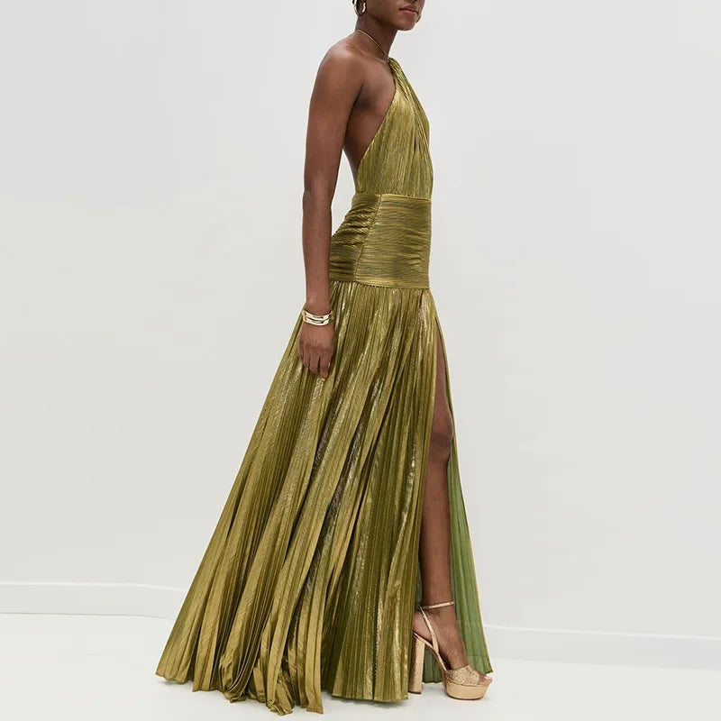 Gold Halter High Split Gown