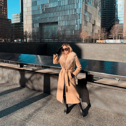 Fur Lapel Wool Overcoat
