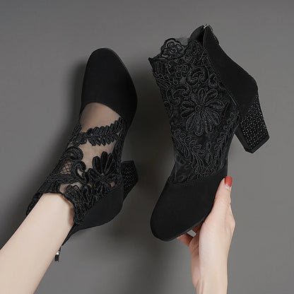 Lace Bloom Hollow Ankle Heels