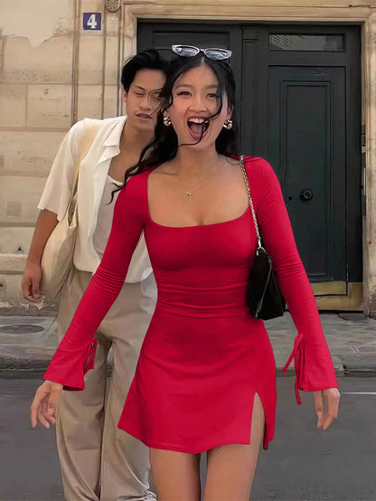 Glam Slit Long Sleeve Mini Dress