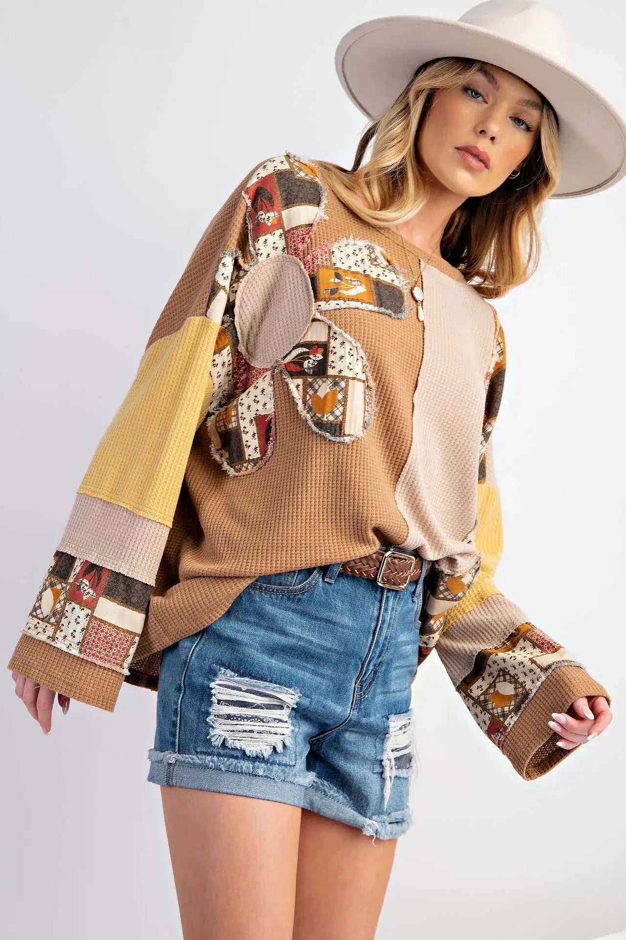 Colorblock Waffle Knit Hoodie