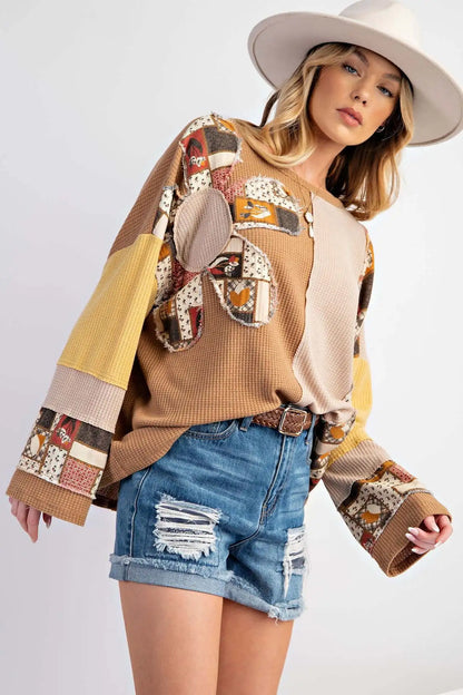 Colorblock Waffle Knit Hoodie