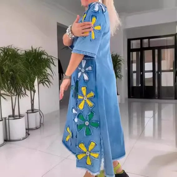 Elegant Floral Patch A-line Midi Dress