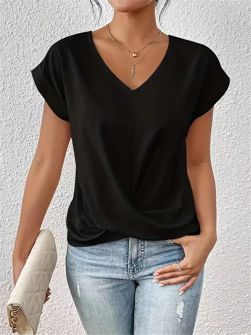 Irregular Knot V-Neck Tee